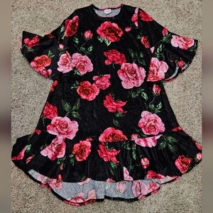 LuLaRoe Velvet Maurine Black With Pink Red Roses